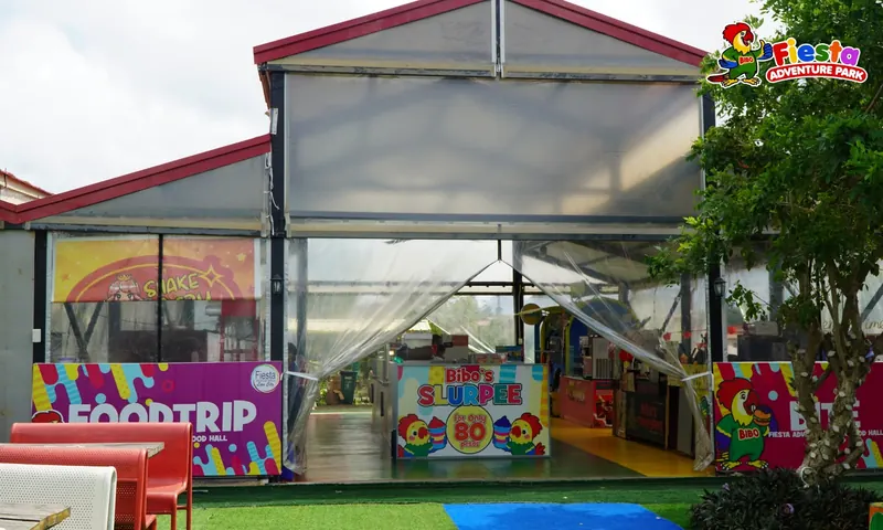 The covered Foodtrip food court with colourful signage