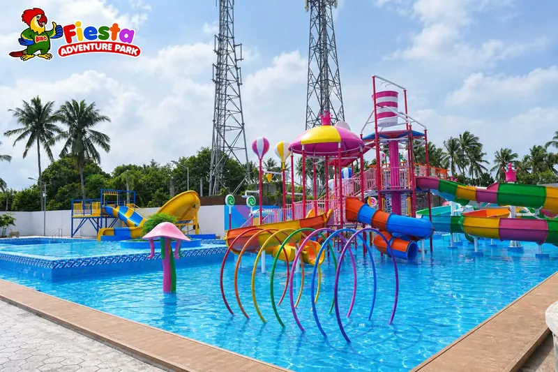The racer slides and tube slides beside the wide main pool